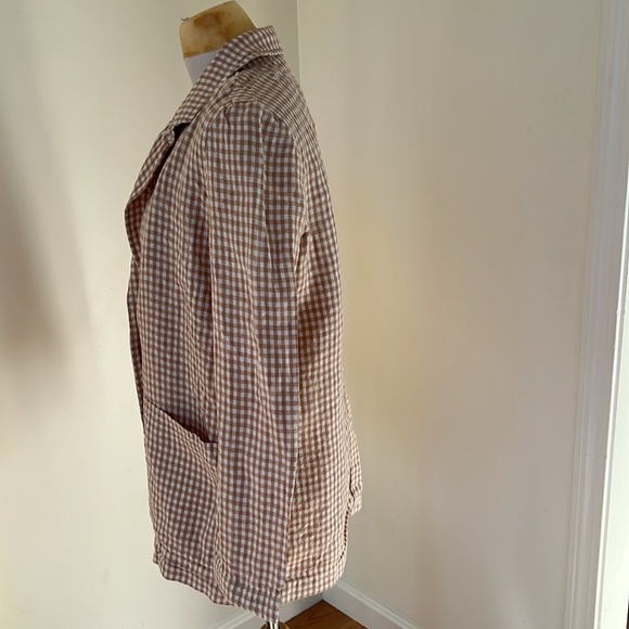 Madewell medium tan and white gingham dorset linen blazer. - Picture 5 of 11